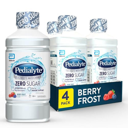 Pedialyte Electrolyte Water with Zero Sugar | Hydration with Key Electrolytes | Great Hydration Low in Calories | Berry Frost, 1 Liter, Pack of 4
