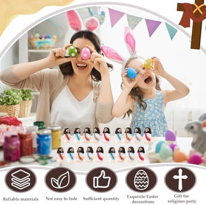 Bememo 100 Pcs Little Jesus Figures Jesus Loves You Original Design Rubber Pocket Toys Little Figures to Hide and Seek Sunday School Religious Party Share Gifts(Bohemian Color)