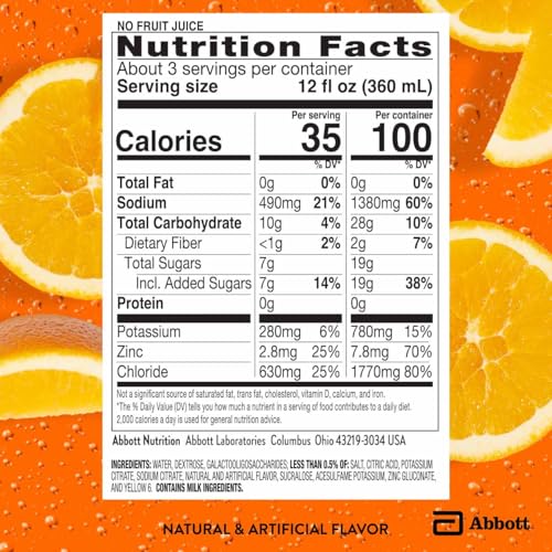 Pedialyte AdvancedCare Plus Electrolyte Hydration Drink, Has 33% More Electrolytes and Has PreActiv Prebiotics, Orange Breeze, 1 Liter, Pack of 4