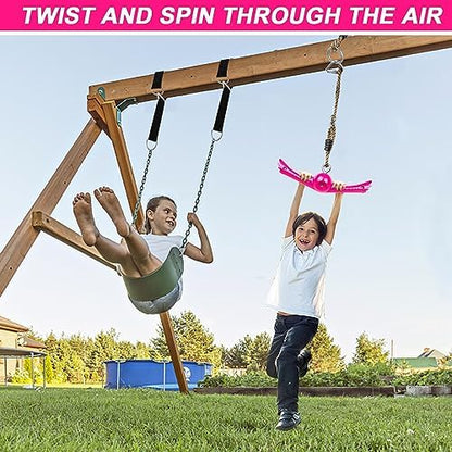 Ninja-Twister Swing Spins Set: Slackline Attachments - 360° Handle Twist-Spin Flips Toy Activate Ninja Powers - Ninja Warrior Accessories - Kids Ninja Hang Toys for Playground Backyard,Pink