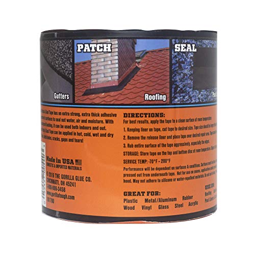 Gorilla Waterproof Patch & Seal Tape, Black Tape, 4" x 10' (Pack of 2) - Permanent Weather Resistant Seal for Leaks and Repairs