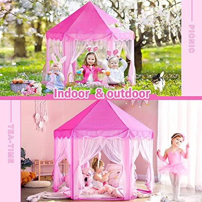 Monobeach Princess Tent Girls Large Playhouse Kids Castle Play Tent with Star Lights Toy for Children Indoor and Outdoor Games, 55'' x 53'' (DxH)