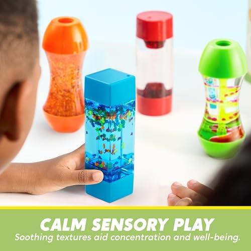 JOYIN 4-Pack Fidget Tubes for Kids, Sensory Tubes, Stress Relief Toy, Speech Therapy Materials, Calming Toys for Children with Autism, Calm Down Corner Classroom Supplies, School Gifts for Toddlers
