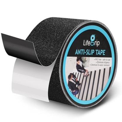 Lifegrip Anti Slip Tape, 4 Inch x 60 Foot Non-Slip Traction Grip Tape for Stairs, Waterproof Stair Treads Grip Non Slip, Non Skid Tape for Steps, Outdoor Black Grip Tape (4" X 60')