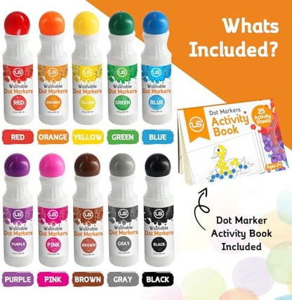 Dot Markers for Toddlers 1-3, 10 Colors Washable Bingo Daubers, Dot Art, Toddler Art and Crafts, Bingo Markers, Includes Free Dot Art Activity Book