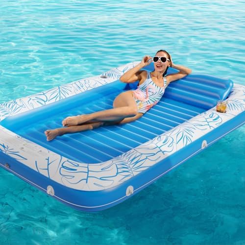 Inflatable Tanning Pool Lounger Float - Jasonwell 4 in 1 Sun Tan Tub Sunbathing Pool Lounge Raft Floatie Toys Water Filled Tanning Bed Mat Pad for Adult Blow Up Kiddie Pool Kids Ball Pit Pool (XXL)