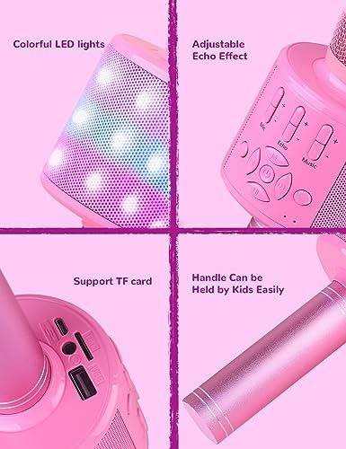 Amazmic Toys for Girls, Kids Karaoke Microphone Toddler Microphone for Kids with Lights, Birthday Gift for Girls, Boys Toy Age 3 4 5 6 7 8 9 10-14+(Pinkcolor)