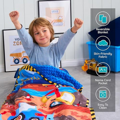 JOIEDOMI Toddler Nap Mat for Preschool 55''x30'' Sleeping Mat with Removable Pillow and Minky Blanket for Kids Ages 3-7 Roll Up Soft Kids Sleeping Bag for Boys Girls Kindergarten Daycare Sleepover