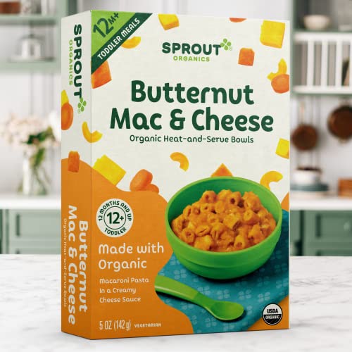 Sprout Organic Baby Food, Toddler Meals, Macaroni Pasta with Butternut Squash Cheese Sauce, 5 Oz Bowl (8 Count)