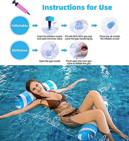 4 Pack Upgrated XL Water Pool Floats, 4-in-1 (Hammock, Saddle, Lounge Chair, Drifter) Multi-Purpose Water Pool Float, Non-Stick PVC Material