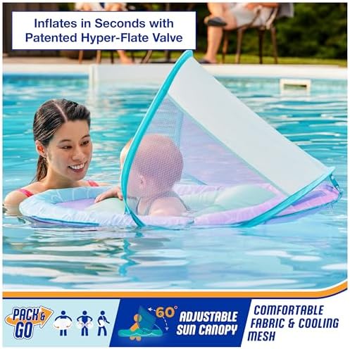 SwimWays Baby Spring Float with Adjustable Canopy and UPF Sun Protection, Blue Lobster