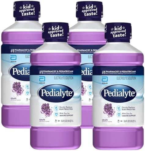 Pedialyte Electrolyte Solution, Grape, Hydration Drink, 1 Liter (Pack of 4)