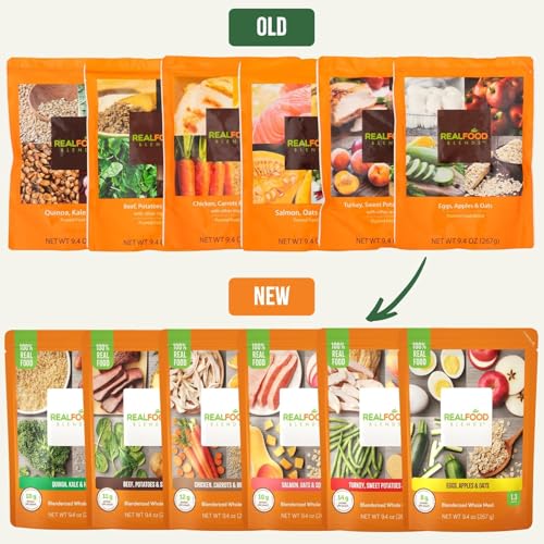 Real Food Blends Variety Pack - Pureed Food Meals for Tube Feeding with Protein, Vegetables & Fruits - 320–340 Calories Per Pouch for Lunch & Dinner - 9.4 oz (Pack of 12)