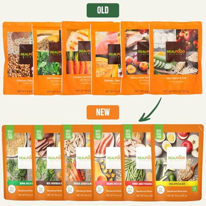 Real Food Blends Variety Pack - Pureed Food Meals for Tube Feeding with Protein, Vegetables & Fruits - 320–340 Calories Per Pouch for Lunch & Dinner - 9.4 oz (Pack of 12)