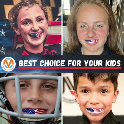 Youth Sports Mouth Guard for Kids (USA Flag, Fangs, 20+ Colors to Choose from) Mouthguard for Football, MMA, Karate, Boxing, Rugby, BJJ, Flag Football – /w Case (Youth, Strapless)