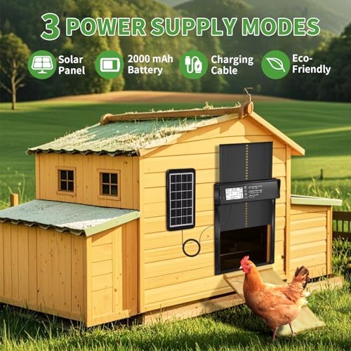 ONKO Automatic Chicken Coop Door Solar Powered with LCD Display, Automatic Chicken Door with Timer & Light Sensor - Remote Control, Anti-Pinch Safety Design & Durable Aluminum Alloy Construction