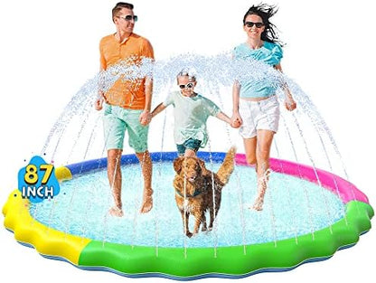 VISTOP Non-Slip Splash Pad for Kids and Dog, Thicken Sprinkler Pool Summer Outdoor Water Toys - Fun Backyard Fountain Play Mat for Baby Girls Boys Children or Pet Dog (87 inch, Red&Yellow&Green&Blue)
