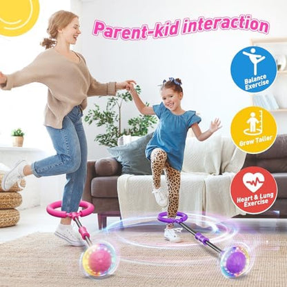 Flooyes Skip Ball for Kids, Ankle Skip Ball Toy with Counter, Timer and Cal Calculator, Girl Birthday Gifts for Age 6 7 8 9 10+, Rechargeable Colorful Flash Wheel Skip Ball for Girls Women