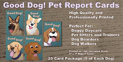 Pet Report Card Set, Dog Boarding & Pet Sitter Forms, Cute Dog Walker Report Card, Dog Lovers Card, Multi-Dog Pack of 25 Cards