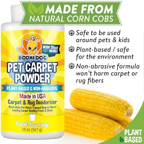 Bodhi Dog Natural Carpet Deodorizer Powder - Dry Pet Smell Eliminator & Urine Odor Remover - Loosens Fur & Dirt - Plant-Based Room Freshener for Vacuuming Home - Fresh Laundry (Pack of 1)