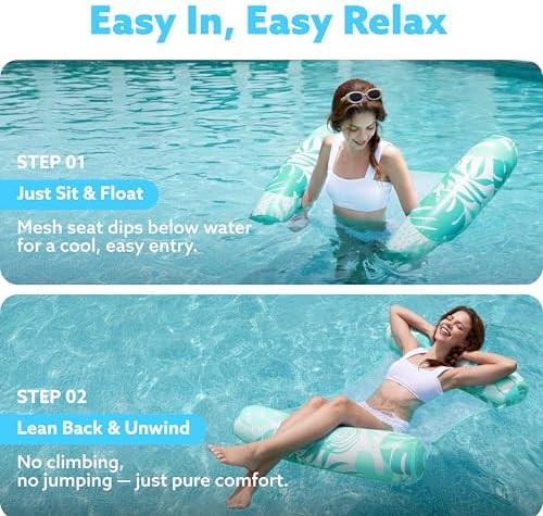 SLOOSH 2 Packs Hammock Pool Floats Adults, 4-in-1 Multi-Purpose Inflatable Pool Floats PVC Water Hammock Lounge Floaties