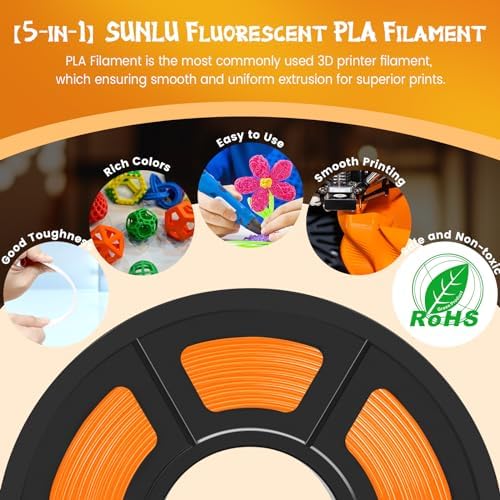 SUNLU Fluorescent PLA 3D Printer Filament, PLA Filament 1.75mm, Brighter Color for Halloween Decoration, Neatly Wound Filament, Fit Most FDM 3D Printer, 1kg Spool, Fluorescent Purple