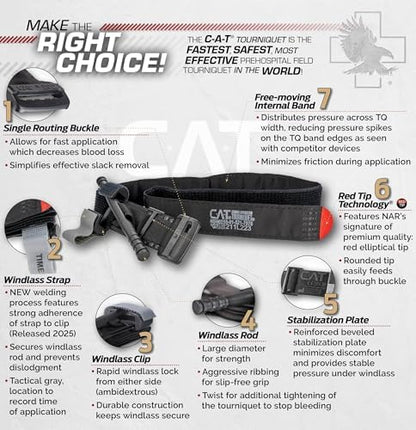 North American Rescue C-A-T Combat Application Tourniquet (Black) NAR Genuine Gen 7 CAT Gray Time-Stamped Military Issued (30-0001)