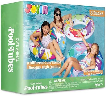 JOYIN 3 Pack Pool Floats, Pool Tube for Kids Swim Rings Inflatable Tubes, Unicorn Sea Animal Tubes Floatie Ring Water Toys for Swimming, Summer Beach Party