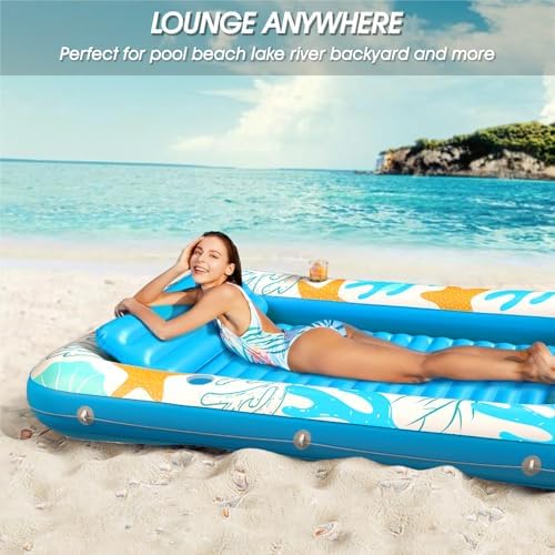 Inflatable Tanning Pool Lounger Float - Jasonwell 4 in 1 Sun Tan Tub Sunbathing Pool Lounge Raft Floatie Toys Water Filled Tanning Bed Mat Pad for Adult Blow Up Kiddie Pool Kids Ball Pit Pool
