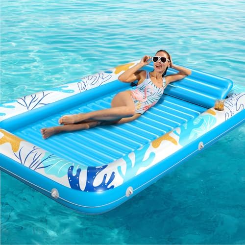 Inflatable Tanning Pool Lounger Float - Jasonwell 4 in 1 Sun Tan Tub Sunbathing Pool Lounge Raft Floatie Toys Water Filled Tanning Bed Mat Pad for Adult Blow Up Kiddie Pool Kids Ball Pit Pool