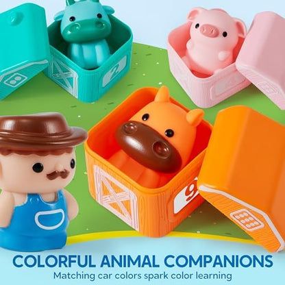 Learning Toy for Toddlers 1 2 3 Years Old, Counting, Matching & Sorting Montessori Learning Farm Train Including 9 Farm Animals and 1 Farmer, Easter Christmas Birthday Gift for Baby Boys Girls