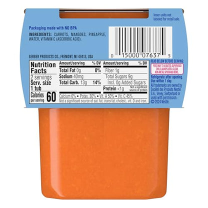 Gerber Stage 2 Baby Food, Carrot Mango Pineapple Puree Tubs, Baby Puree, 16PK