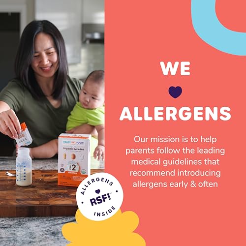 Ready, Set, Food! Stage 2 Mix-ins – Safe & Easy Early Allergen Introduction for Babies 4+ Months, Mix with a Bottle or Baby Food, with 3 Top Allergens: Organic Peanuts, Milk & Eggs (60 Days)