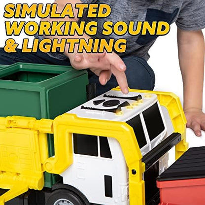 JOYIN Large Friction Powered Garbage Truck Toy Set, Includes Dumpster, Trash Bins, and Learning Cards for Kids, Boy Toys Birthday Gift for Boys Girls Kids Toddler