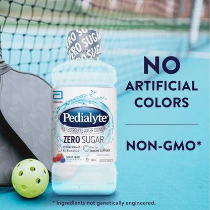 Pedialyte Electrolyte Water with Zero Sugar | Hydration with Key Electrolytes | Great Hydration Low in Calories | Berry Frost, 1 Liter, Pack of 4