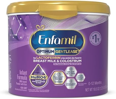Enfamil Optimum Gentlease Baby Formula, Our Closest Formula to Breast Milk For Fussiness, Crying, Gas & Spit-up, Immune-Supporting Lactoferrin also found in Breast Milk, 19.5 Oz