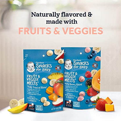 Gerber Stage 3 Baby Snacks, Truly Tropical Blend, Fruit & Veggie Melts, Baby Led Feeding, 7PK