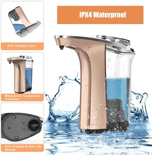 Automatic Soap Dispenser, PZOTRUF Touchless 17oz/500ml with Upgraded Infrared Sensor, 5 Adjustable Soap Dispensing Levels, Liquid Hand Soap Dispenser for Bathroom (Rose Gold)