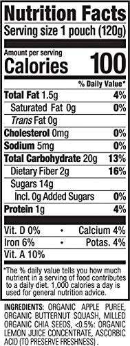 Happy Tot Organics Stage 4 Baby Food Pouches, Gluten Free, Vegan Snack, SuperFoods Fruit & Veggie Puree, Apples, Butternut Squash & Chia, 4.22 Ounce (Pack of 16)