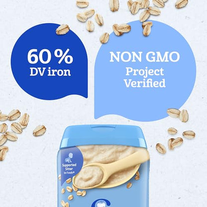 Gerber Stage 1 Baby Food, Baby Oatmeal Cereal, 8g Whole Grains, Iron, Zinc & Vitamin B12, Infant Cereal, 6-Pack