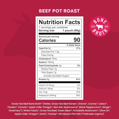 Serenity Kids 7+ Months Beef Pot Roast Bone Broth Puree Baby Food Pouches - BPA-Free Toddler Pouch w/Grass Fed Beef & Organic Veggies - Clean Label Project Purity Award Certified - 3.5 Oz, 12 Pack