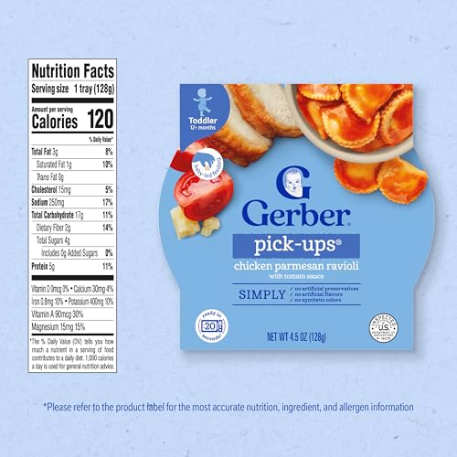 Gerber Toddler Food, Chicken Parmesan Ravioli Pick-Ups, Mealtime for Toddler, 8PK
