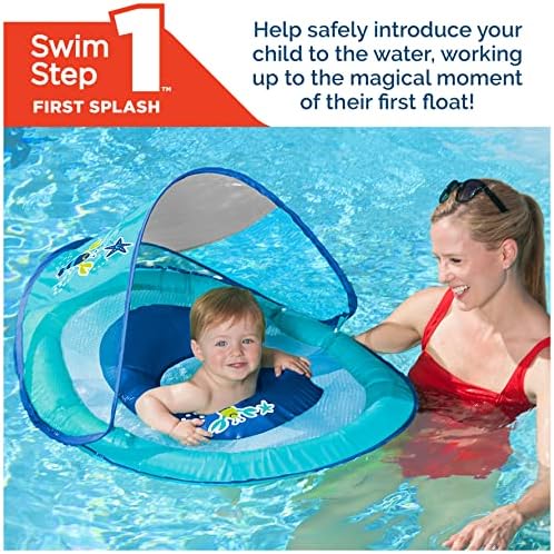 SwimWays Baby Spring Float with Adjustable Canopy and UPF Sun Protection, Blue Lobster