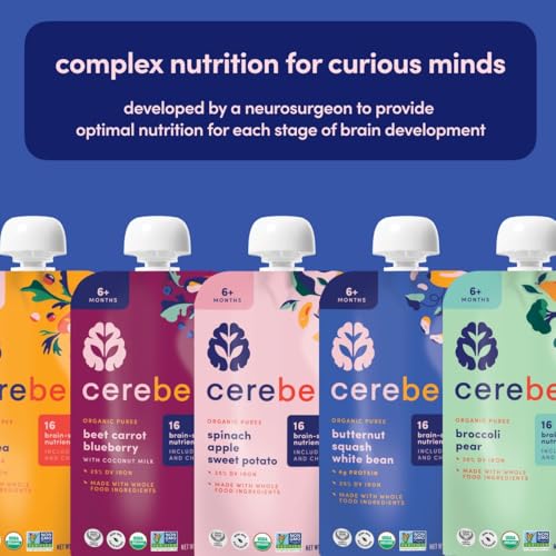 Cerebelly Organic Baby Food Pouches – Organic Butternut Squash White Bean Purees for Toddlers | No Added Sugar, Fiber, Non-GMO | Blended Puree Pouches | 4oz BPA-Free Baby Food |6 Pack