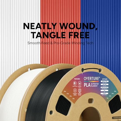 OVERTURE PLA Filament 1.75mm PLA 3D Printer Filament, 2kg Cardboard Spool (4.4lbs), Dimensional Accuracy +/- 0.03mm, Fit Most FDM Printer (Black & White)