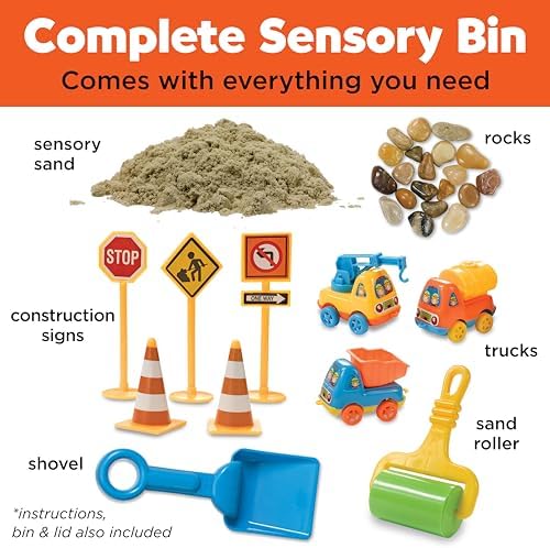 Creativity for Kids Sensory Bin: Construction Zone Playset - Preschool Learning Activities, Excavator Toys for Boys Ages 3-5+, Outdoor Toys and Gifts for Kids