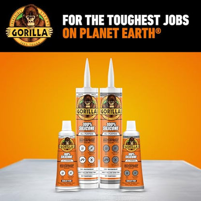Gorilla Waterproof Caulk & Seal Silicone Sealant, 10oz Cartridge (Pack of 2) - White Caulking Sealant for Kitchen, Window, Bath, Marine, Door and More