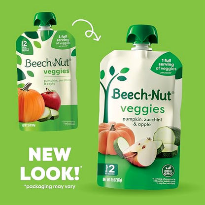 Beech-Nut Baby Food Pouches, Pumpkin Zucchini Apple Veggie Puree Baby & Toddler Food, 3.5 oz (12 Pack)