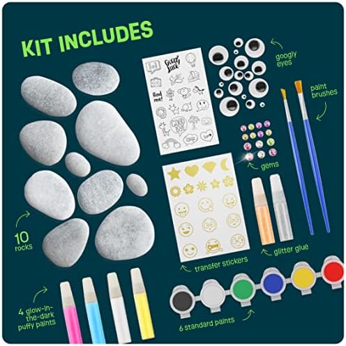 Dan&Darci Kids Rock Painting Kit - Glow in The Dark - Arts & Crafts Gifts for Boys and Girls Ages 6-12 - Craft Activities Kits - Creative Art Toys for 6, 7, 8, 9, 10, 11 & 12 Year Old Kid