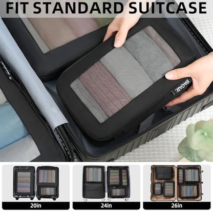 BAGAIL 4 Set/6 Set/8 Set Compression Packing Cubes Travel Accessories Expandable Packing Organizers (Square Mesh, 05-Black)
